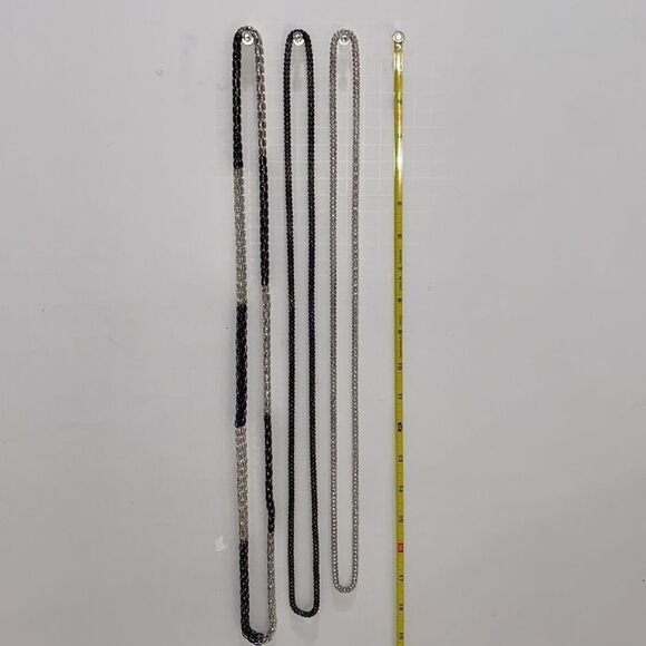 Black Silver Tone Bicolor Multi Strand Layered Necklace Multi Style Chain - Picture 9 of 10